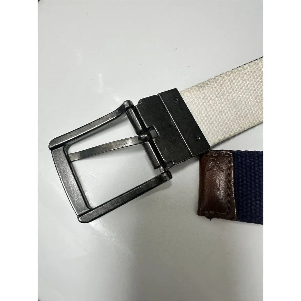 American Eagle Web Canvas Mens Belt Reversible Metal Buckle Blue White Logo